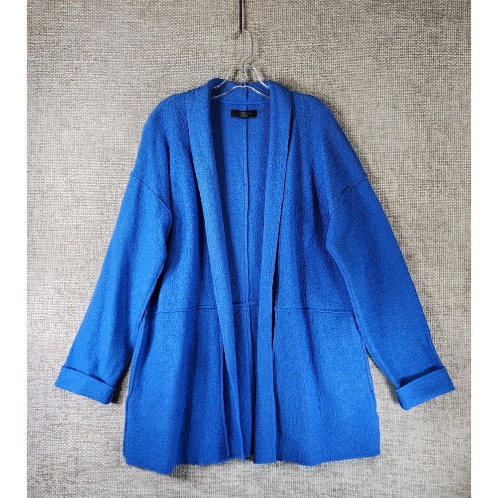 Tahari Boiled Wool Blend Open Front Jacket Cardigan Womens *M-L Royal Blue EUC
